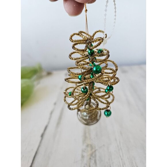 Vintage beaded tree gold green unique Xmas - Picture 1 of 7